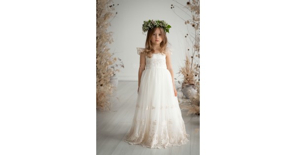 The Jasmine - Ivory Flower Girl Dress - Short Sleeve